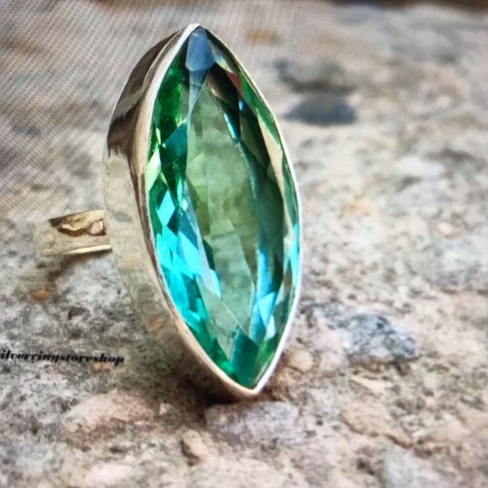 Aquamarine Stamped 925 Sterling Silver Ring